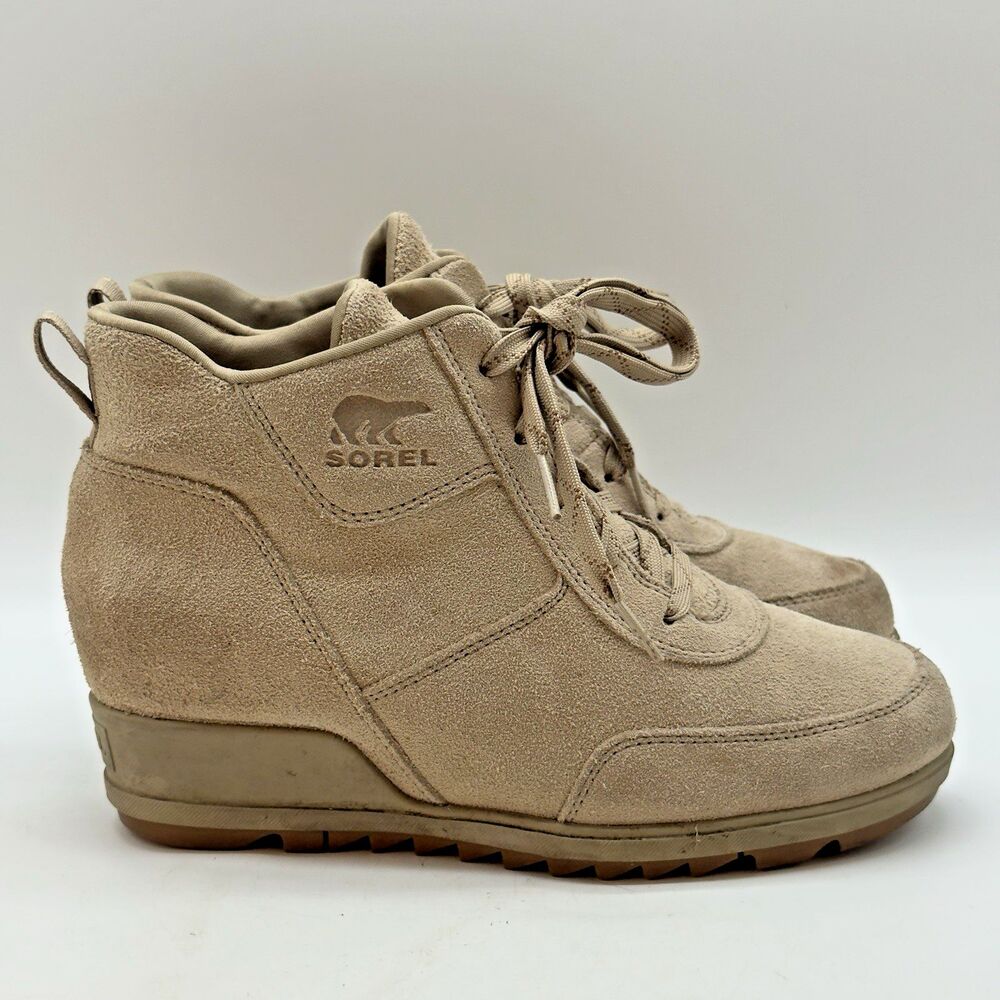 Sorel Evie Sport Waterproof Lace Up Boot Women 8 Tan Suede HiddenHeel NL3817-251